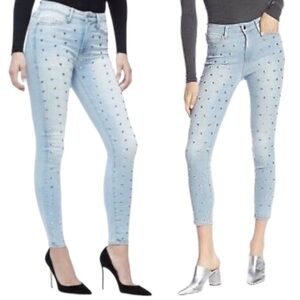 Good American Jeans Good Legs Studded Silver Hearts Skinny Stretch Denim SZ 2/26